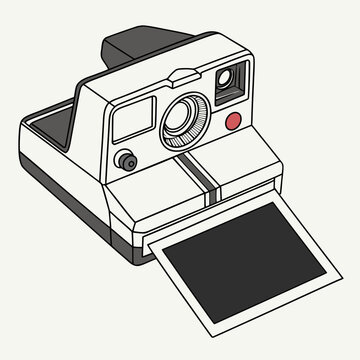 Vintage Polaroid Camera Illustration with Open Film Door