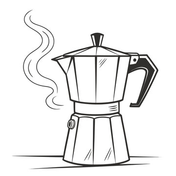Steaming Moka Pot Illustration with Handle and Spout