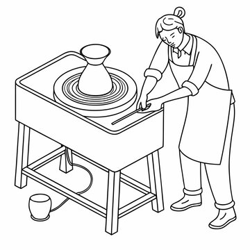 Woman Shaping Clay on Pottery Wheel in Studio