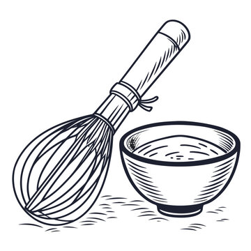 Hand Drawn Whisk and Bowl Illustration for Baking and Mixing