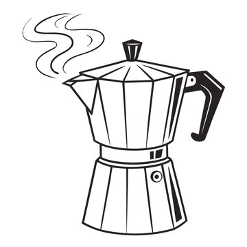 Hot Coffee Steaming from Classic Stovetop Moka Pot Illustration