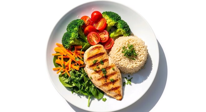 Healthy Balanced Meal with Grilled Chicken Breast Brown Rice and Vegetables