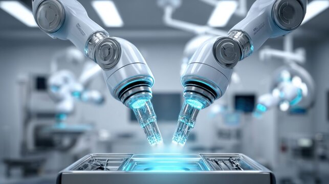 Advanced robotic arms performing delicate surgical procedures with precision in a modern operating room