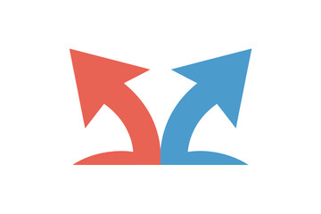 A red and blue arrow icon pointing in opposite directions