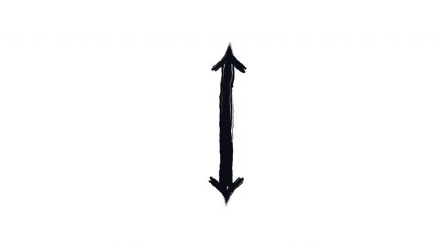 Two-sided vertical arrows bold thick stroke animation. Double-headed up and down. Upward downward. Expressive grunge marker highlight pointers 4K video motion. Animated ink rough direction