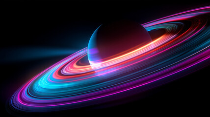 Saturn planet space fantasy background. Sci-fi cosmic horizontal poster. Science fiction digital raster bitmap illustration.  © Mikhail