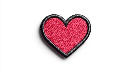 Obraz premium Embroidered red heart patch with black border on a clean white background