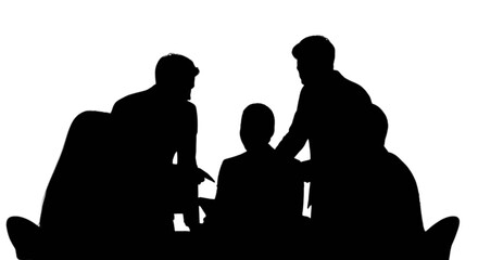 Silhouettes of three individuals sharing a moment of camaraderie and support isolated on transparent background, Vector