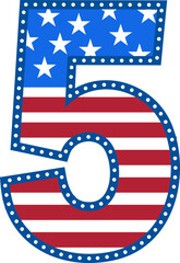 Patriotic Number numbers five an inspiring flag pattern of red and blue stripes svg vector