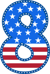 Patriotic Number numbers 8 an inspiring flag pattern of red and blue stripes svg vector
