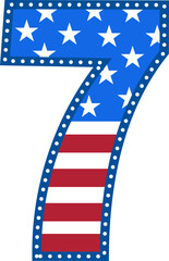 Patriotic Number numbers 7 an inspiring flag pattern of red and blue stripes svg vector
