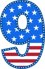 Patriotic Number numbers 9 an inspiring flag pattern of red and blue stripes svg vector