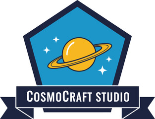Fototapeta premium CosmoCraft Studio Saturn Planet Badge Logo Vector Illustration
