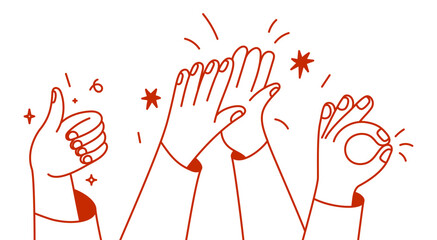 Vector simple linear illustration, hands and gestures, hand drawn illustration, poster, logo, print design template, business cooperation and teamwork concept