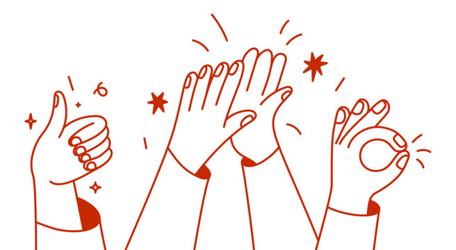 Vector simple linear illustration, hands and gestures, hand drawn illustration, poster, logo, print design template, business cooperation and teamwork concept