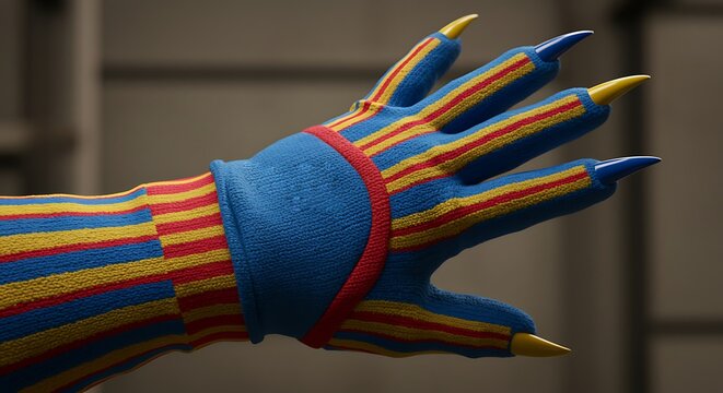 colorful striped glove with long fingern one hand only