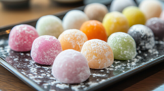 Colorful mochi dessert on a plate
