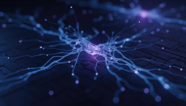 Close eye level shot captures a glowing blue neuron network, img 1771591356386 141