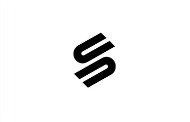 A minimalist black-and-white graphic featuring a stylized letter "S" design
