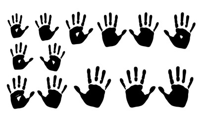 Fototapeta premium Black hand palm print vector set human handprint silhouettes isolated on white background