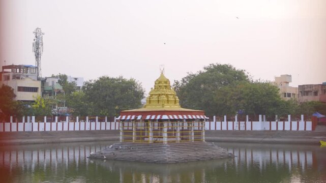 Golden Temple Shrine in Sacred Tank with Reflection &ndash; South India