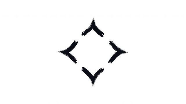 Four arrows pointing outward bold thick stroke animation. Square expansion angles. Multidirectional sign. Expressive grunge marker highlight pointer 4K video motion. Animated ink rough direction