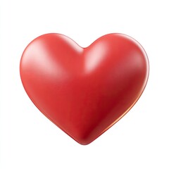 A smooth, vibrant, red, three-dimensional heart shape against a clean white background