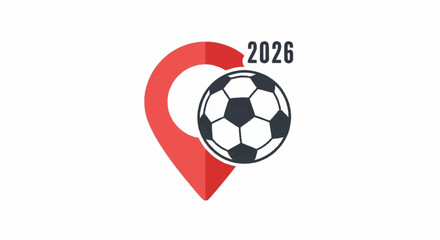 Obraz premium Iconic marker for the 2026 global soccer championship, showcasing a classic football and a location pin, symbolizing the future international tournament host destination