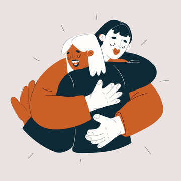 Vector illustration of women hugging each other, concept of friendship, support, and affection