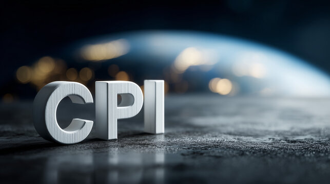 CPI Representation on Surface: A conceptual composition spotlights the three-letter acronym 'CPI', artfully arranged to symbolize economic concepts, against a dramatic backdrop of planet surface.