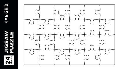 24 piece jigsaw puzzle template 4x6 grid rectangle blank outline vector isolated on white background for print cutting laser craft kids activity editable puzzle layout design