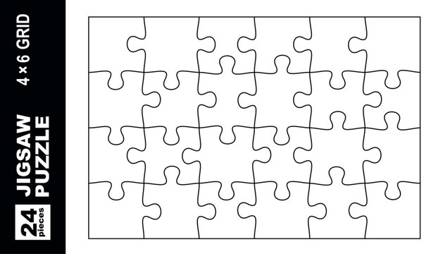 24 piece jigsaw puzzle template 4x6 grid rectangle blank outline vector isolated on white background for print cutting laser craft kids activity editable puzzle layout design