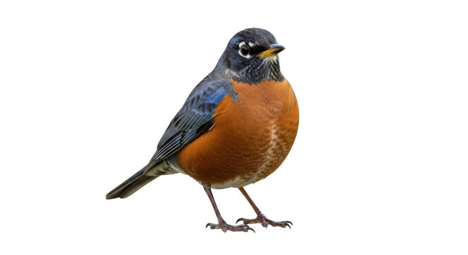 Isolated American Robin Bird Perched, Small Songbird with Orange Breast, Beautiful Wild Animal