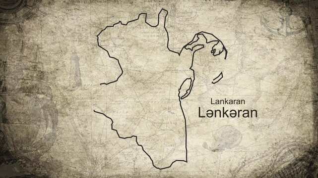 Lankaran Azerbaijan map drawn on a cartography background sheet of paper