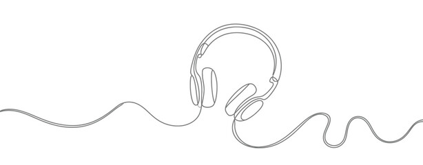 A simple line drawing of headphones on a white background