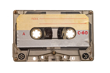 used vintage audio tape cassette isolated, a symbol of 80s, 90s period
