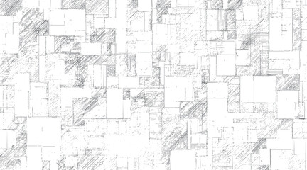 Geometric pattern with grey hatching and dots on white background. Abstract digital