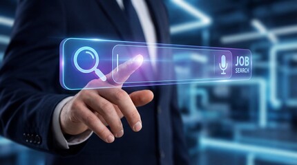 Fototapeta premium Innovative job search technology virtual workspace digital interface modern environment closeup of a touchscreen interaction