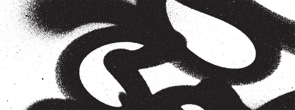 Abstract black and white Japanese calligraphy vector illustration featuring a woman silhouette with kanji art symbols and a graffiti paint texture pattern
