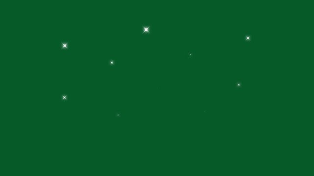 Twinkling stars animation with radiant sparkle motion, drifting glitter trails, flat vector doodle star elements on green screen background for festive video overlays and cinematic motion graphics