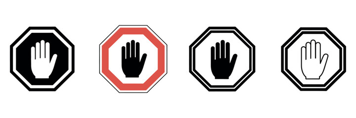 Stop Icon Set Road Sign Hand Stop Vector Symbol © HeLLo WorLd