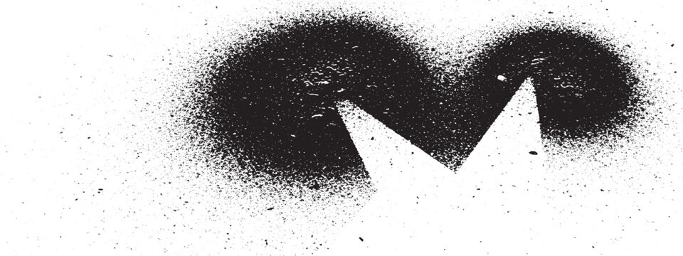 Abstract black spray paint mark on white background with sharp edges.