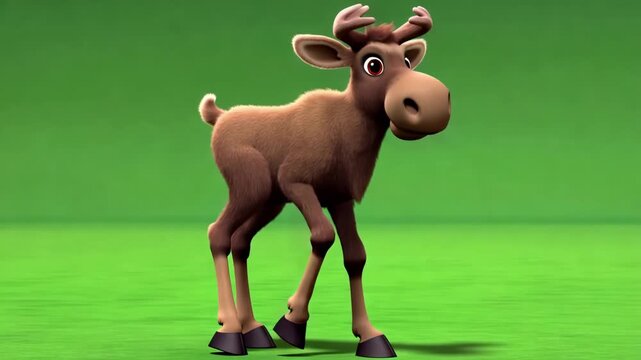 Animated cartoon moose walking on a green background for educational or entertainment purposes stock video