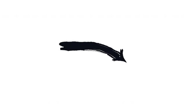 Curved end down arrows bold thick stroke animation. Gradual curve downward. Directional marker. Expressive grunge marker highlight pointers 4K video motion. Animated ink rough direction