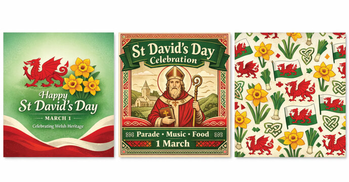 St david's day celebrations greeting cards and patterns
