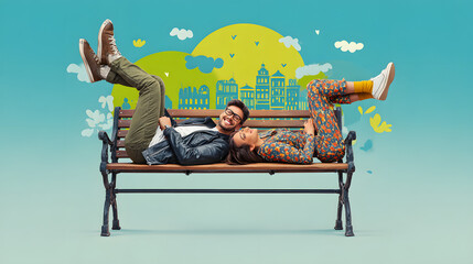 Obraz premium Couple relaxing on park bench