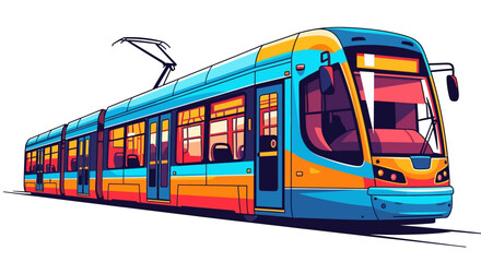 Colorful Modern Tram Transportation Vehicle. © eki