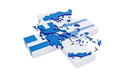 3D Map of Greece on Greek Flag Background