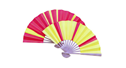 Two red and yellow folding fans