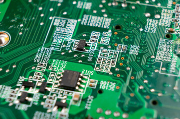 Close-up of a part of an electronic circuit board with electronic components